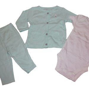 Carters Green Teal 3-Piece Outfit Set Baby Girls NB 3M 6M 9M 12M Newborn NWT